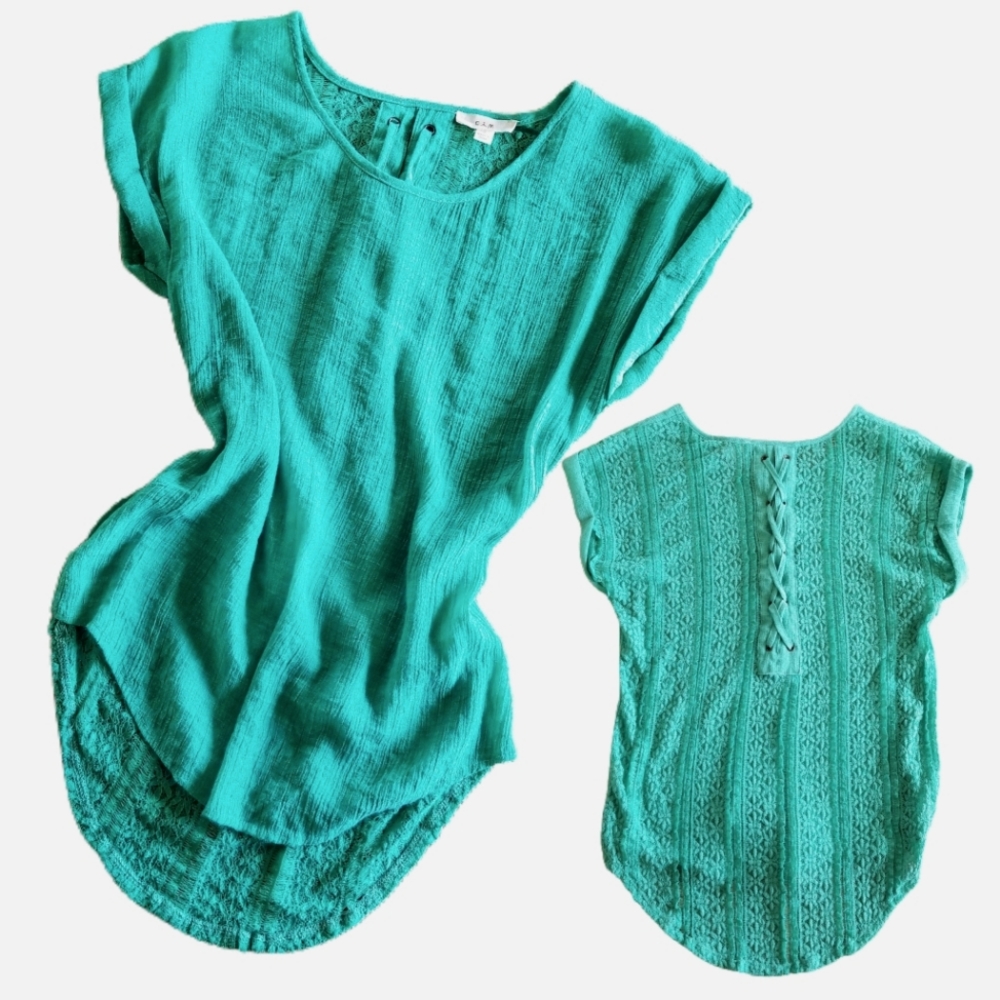 E Hanger M Brand Lace Tie Back Short Sleeve Tunic